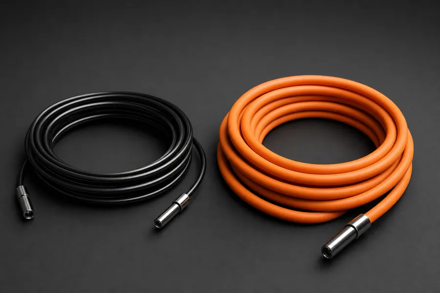 The two Ironpace jump rope cables side by side, thin cable and thick cable